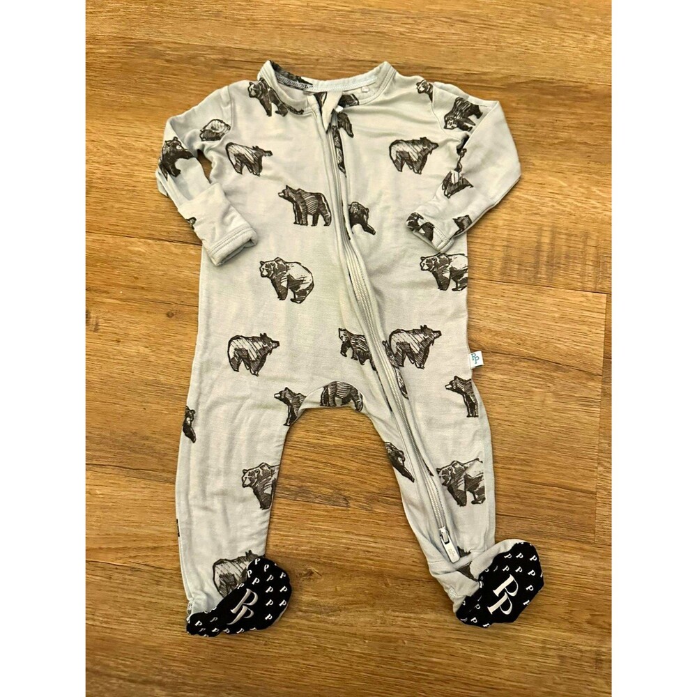 Posh Peanut Newborn Gray Animal Print Zip Footed Sleeper One-Piece bamboo